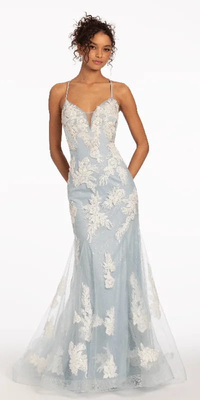 Price Fest Floral Embroidered Plunging Lace Up Back Dress