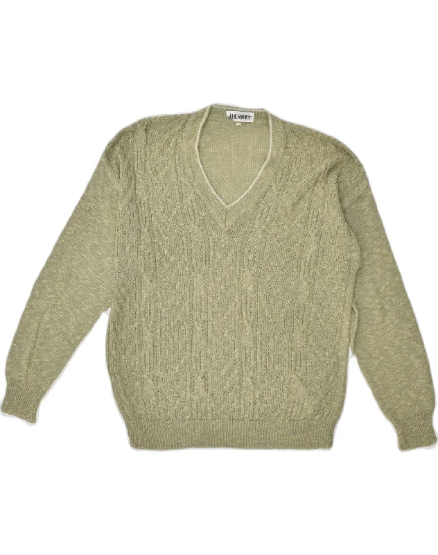 Instant Savings VINTAGE Womens V-Neck Jumper Sweater EU 48 2XL Green