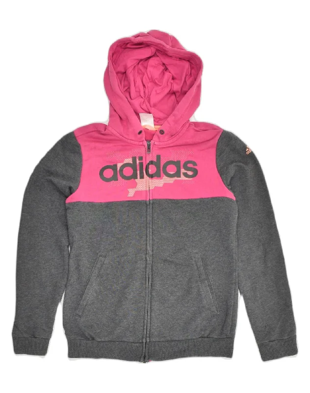 Buy Now ADIDAS Womens Graphic Zip Hoodie Sweater UK 4/6 XS Grey Colourblock Cotton