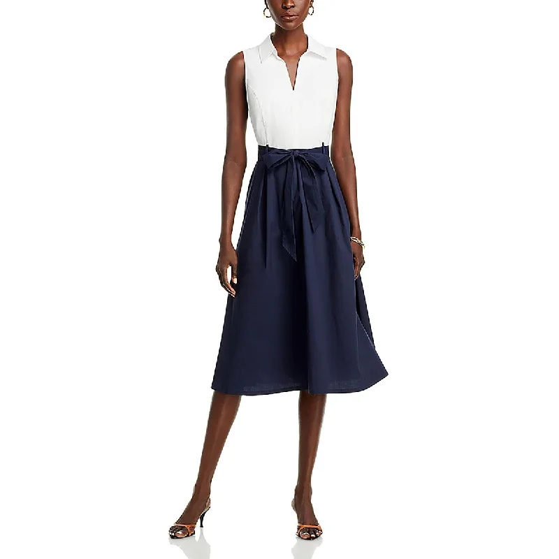 Final Markdown T Tahari Womens Midi Belted Fit & Flare Dress
