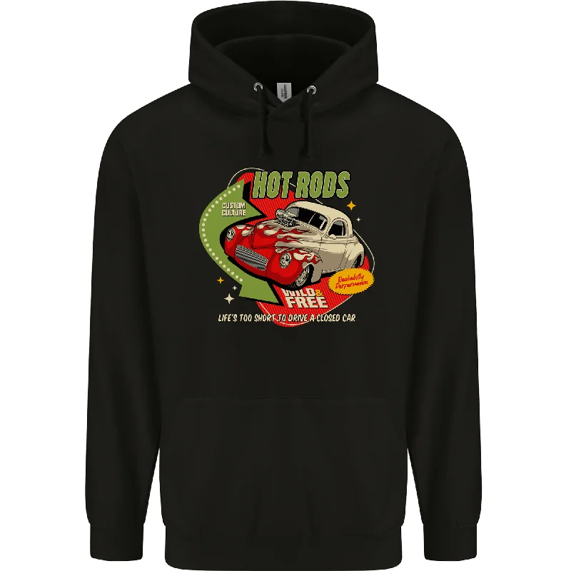 Hurry In Hot Rods Wild and Free American Classic Cars Mens 80% Cotton Hoodie