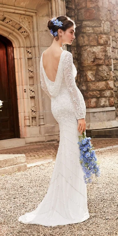 Buy More, Save More Long Sleeve Beaded Cowl Back Dress with Train