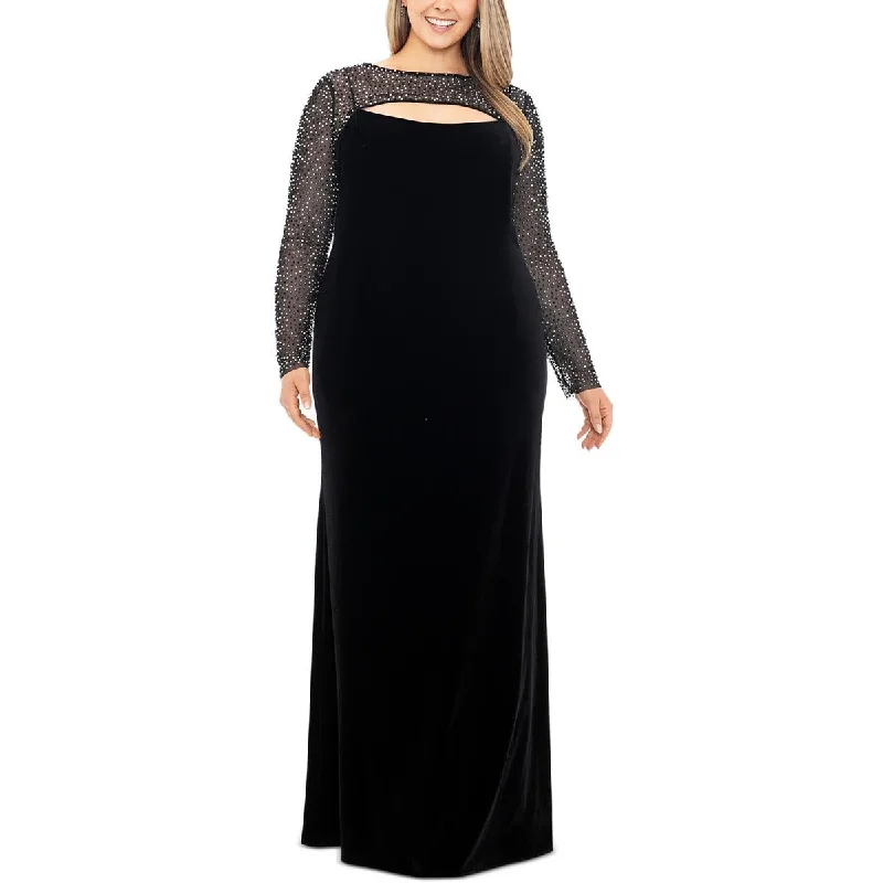 Crazy Deals Betsy & Adam Womens Plus Velvet Embellished Evening Dress