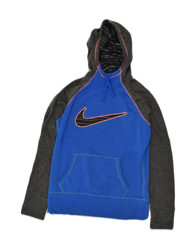 Buy Now NIKE Womens Therma-Fit Hoodie Jumper UK 14 Medium Blue Polyester