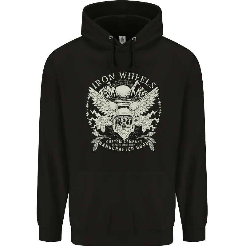 Special Promotion Iron Wheels Biker Motorcycle Motorbike Mens 80% Cotton Hoodie