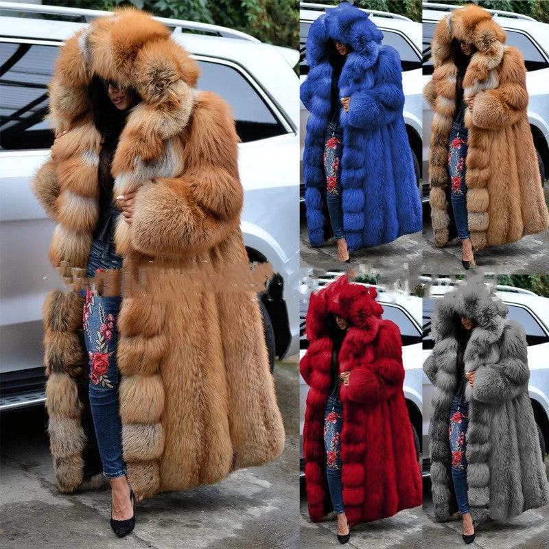 Midnight Madness Faux Fur Coat Women Long Hooded Fur Coat