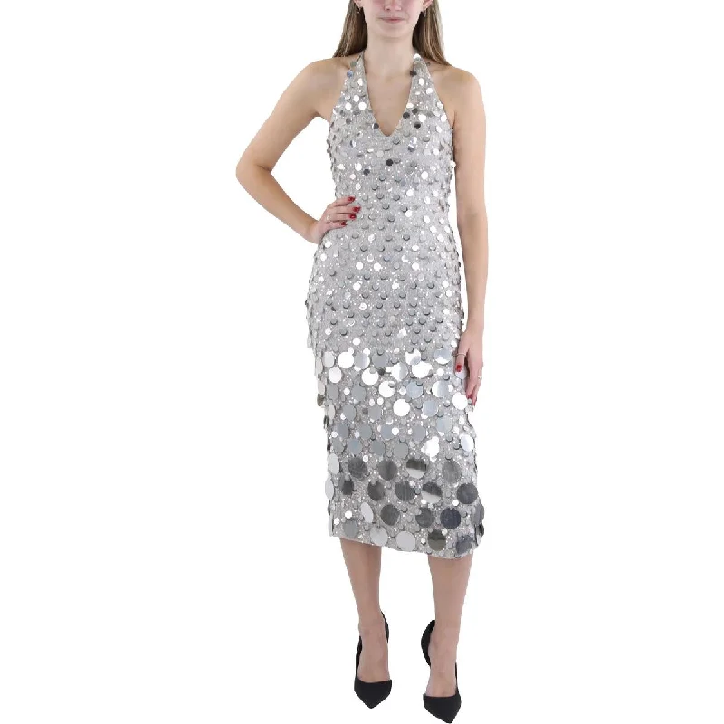 Price Drop Ramy Brook Womens Midi Embellished Halter Dress