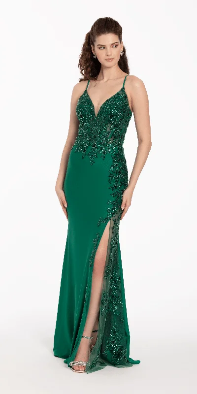 Savings Spectacular Beaded Embroidered Corset Dress with Sheer Side Slit