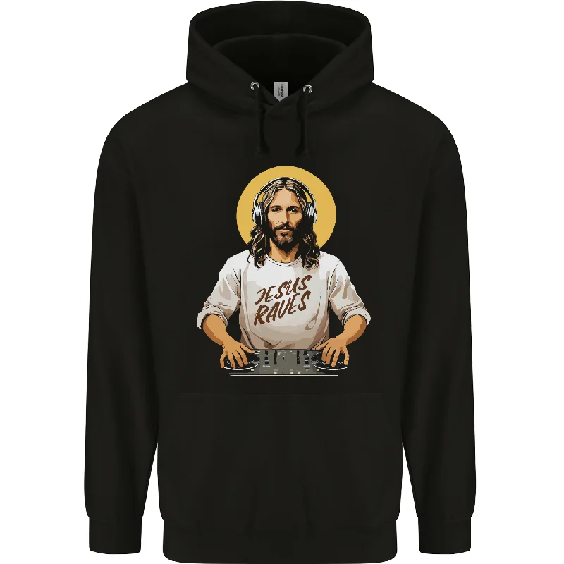 Limited Availability Jesus Raves Funny DJ Music Decks Christian Mens 80% Cotton Hoodie