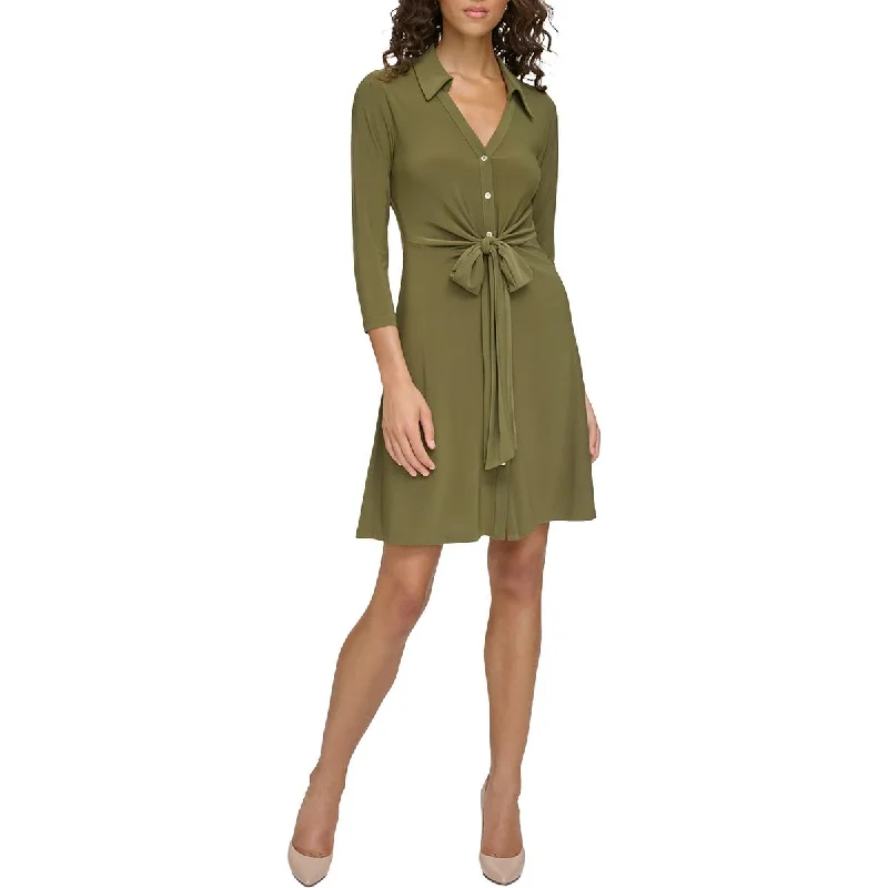 Bonus Savings Tommy Hilfiger Womens Collar Tie Front Wear To Work Dress