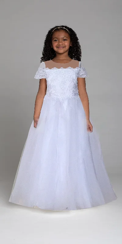 Stock Clearance Short Sleeve Lace Applique Organza Dress