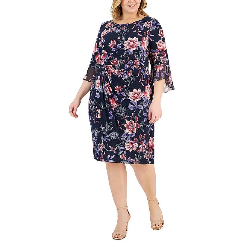 Discount Days Connected Apparel Womens Plus Floral Print Gathered Sheath Dress
