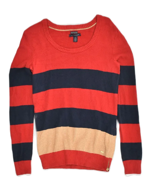 Savings Galore TOMMY HILFIGER Womens Boat Neck Jumper Sweater UK 6 XS Red Striped Cotton