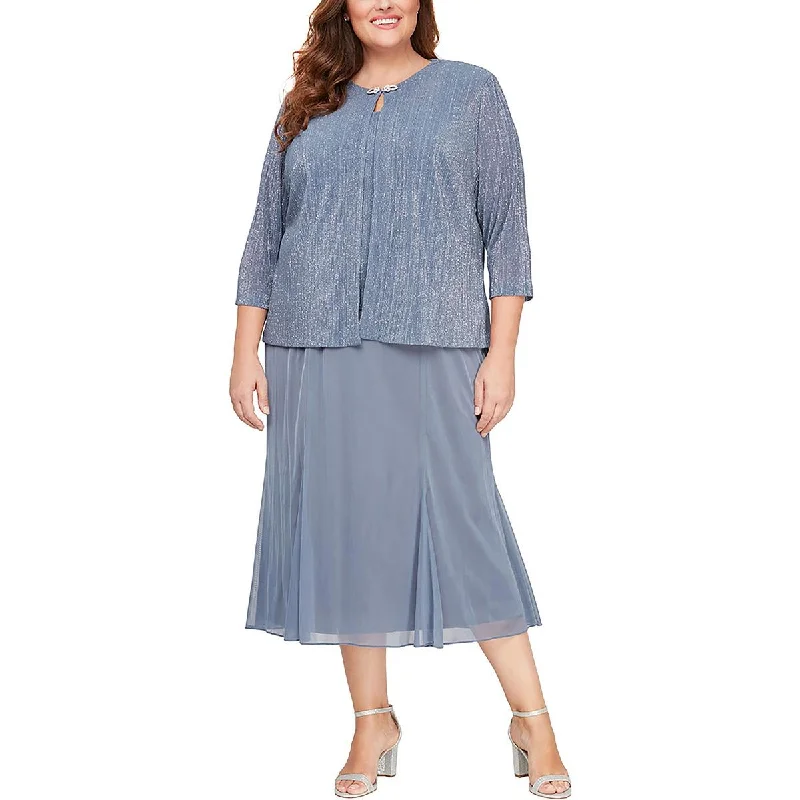 Online Only Alex Evenings Womens Plus Metallic Jacket Two Piece Dress