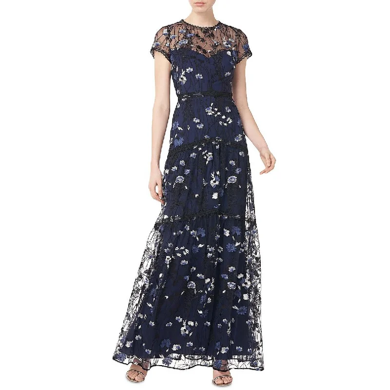 Best Bargains ML Monique Lhuillier Womens Floral Embroidered Evening Dress