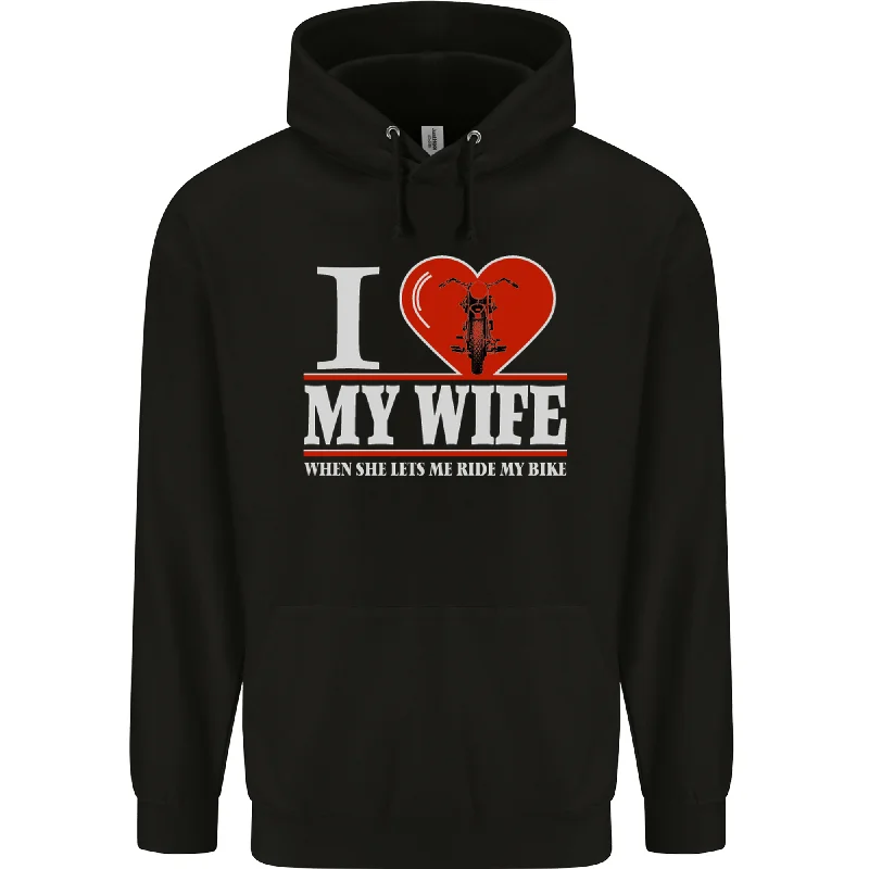 Limited Stock I Heart My Wife Motorbike Biker Motorcycle Mens 80% Cotton Hoodie