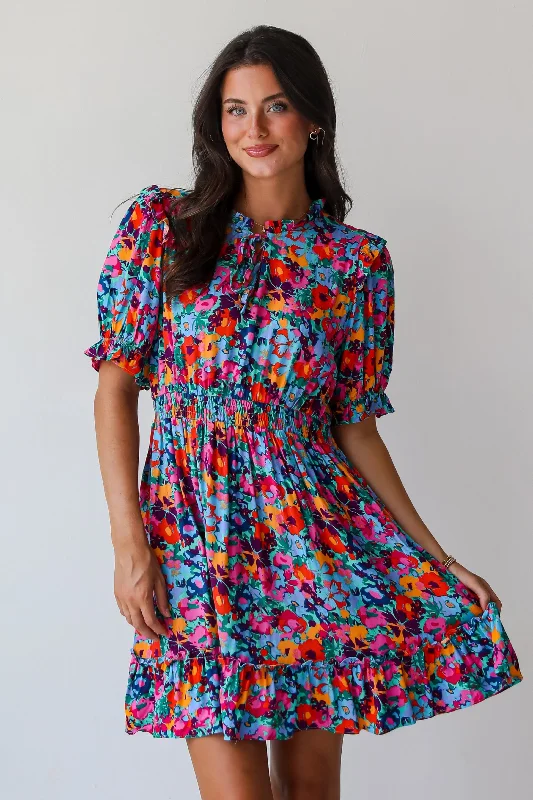The Best Prices FINAL SALE - Radiant Romance Blue Floral Mini Dress