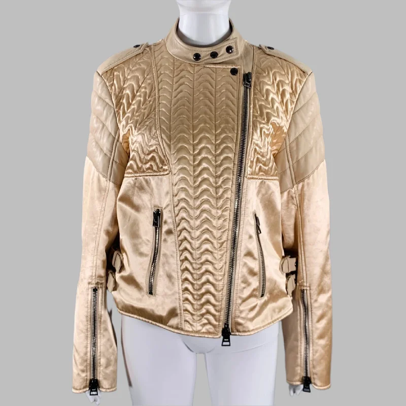 Savings Galore TOM FORD Size 8 Beige Viscose Quilted Leather Biker Jacket