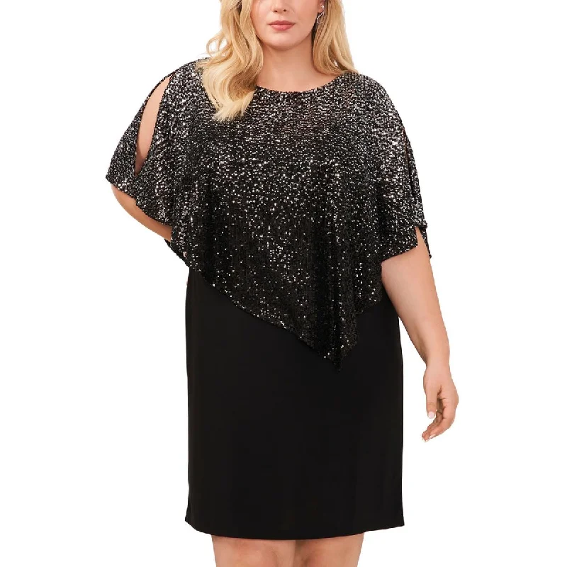 Hurry In MSK Womens Plus Sequined Asymmetric Sheath Dress