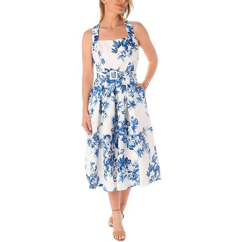 Quick Sale Maison Tara Womens Floral Print Belted Midi Dress