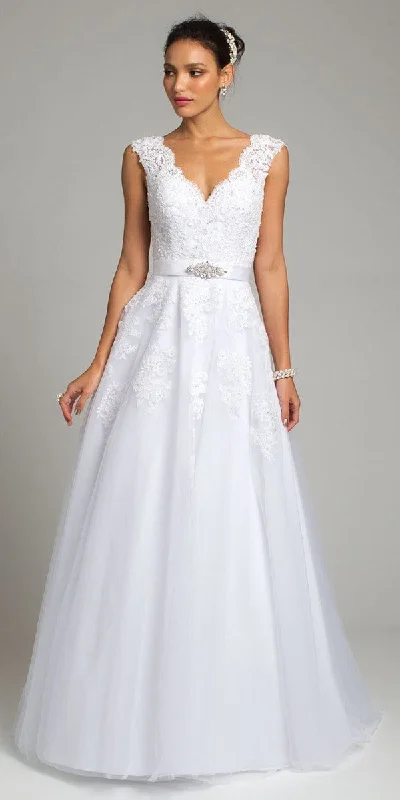 Doorbuster Deal Scallop Sweetheart Cap Sleeve Beaded Organza Wedding Dress