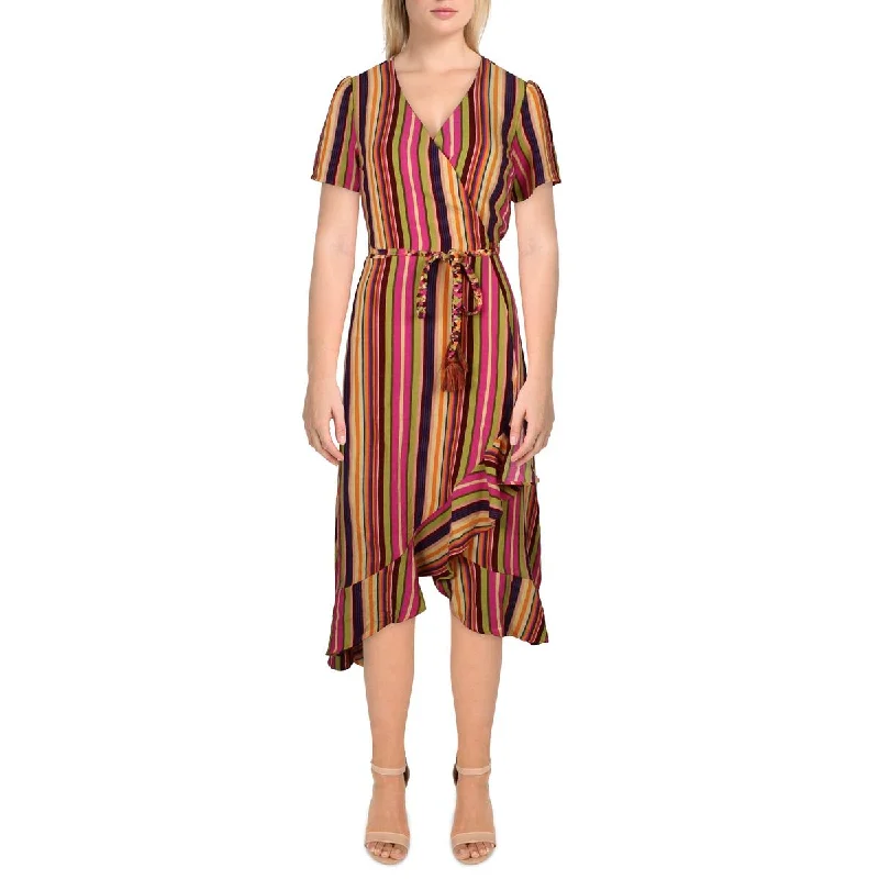 Bargain Bin Jessica Simpson Womens Striped Hi-Low Wrap Dress
