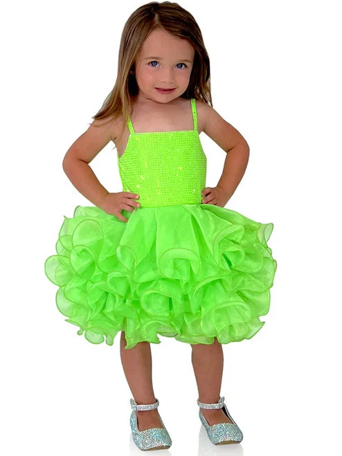 Blowout Sale Marc Defang 5144 Size 5T Neon Green Short Crystal Cupcake Pageant Dress Layered Ruffle Girls Baby Kids Gown