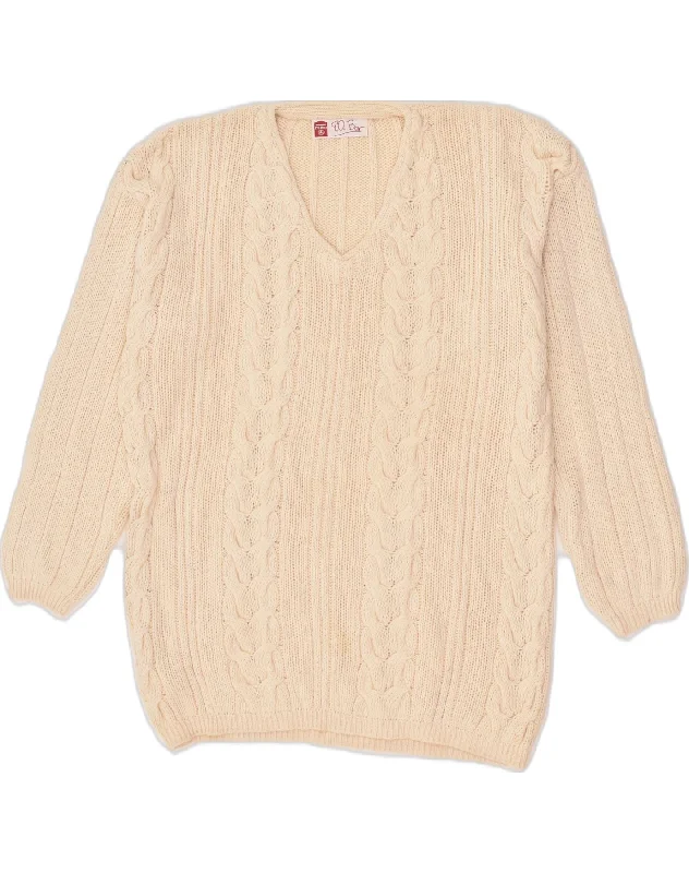 Great Bargains VINTAGE Womens V-Neck Jumper Sweater UK 22 3XL Beige Cotton