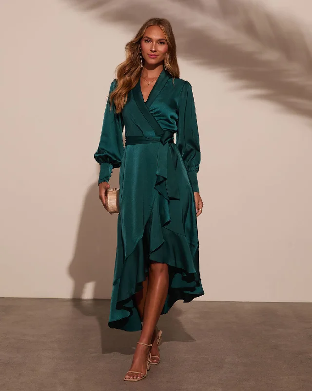 Stock Clearance Vilma Satin Wrap Midi Dress