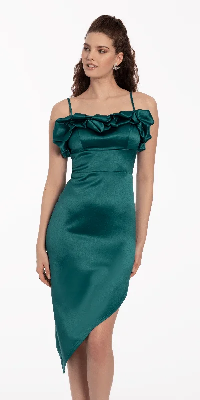 YEAR-End Clearance Satin Ruffle Asymmetrical Hem Dress