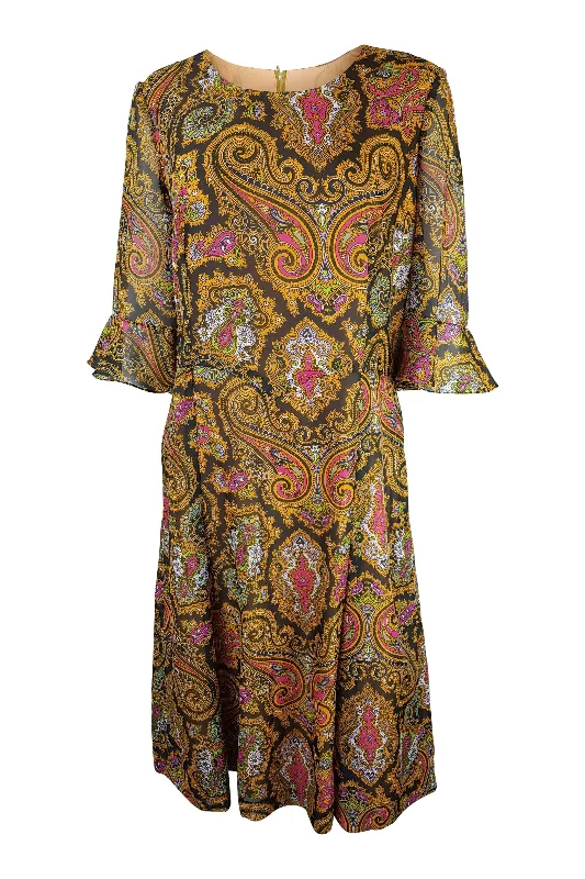Friends and Family Sale UNLABELLED Vintage Paisley Orange Long Sleeve Dress (M)