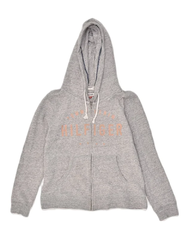 Markdowns TOMMY HILFIGER Womens Zip Hoodie Sweater UK 12 Medium Grey Cotton