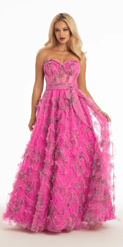 Exclusive Access Floral Tulle Corset Ballgown with Waist Tie