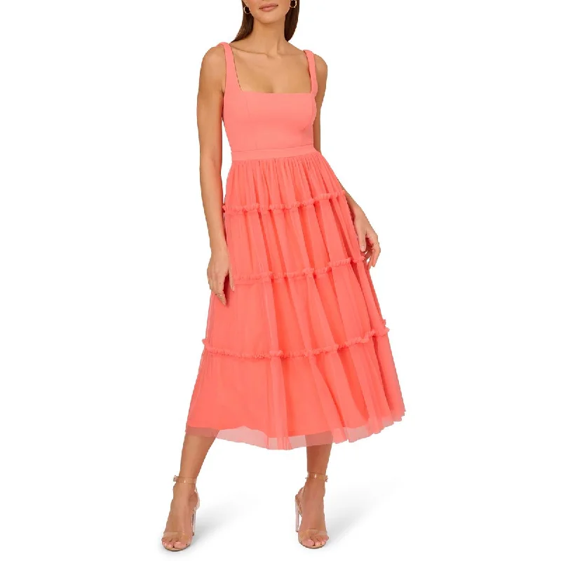 Hot Deal Adrianna Papell Womens Mesh Tiered Midi Dress