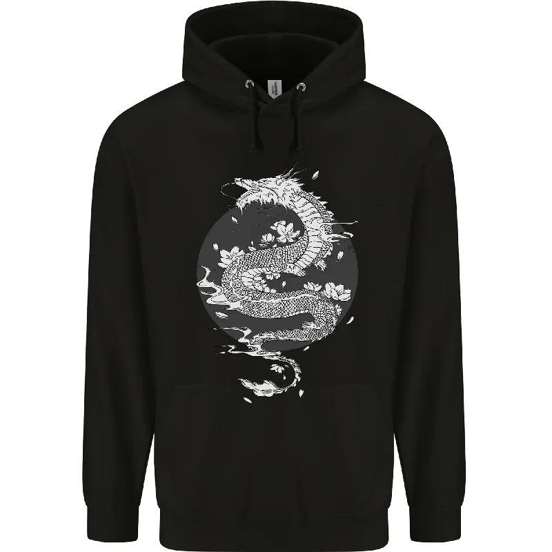 Savings Event Japanese Fantasy Dragon Sun Background Mens 80% Cotton Hoodie