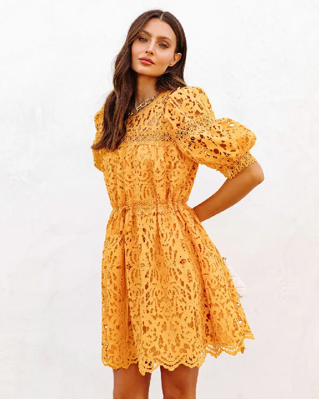 Unbeatable Prices Sunflower Fields Crochet Lace Mini Dress
