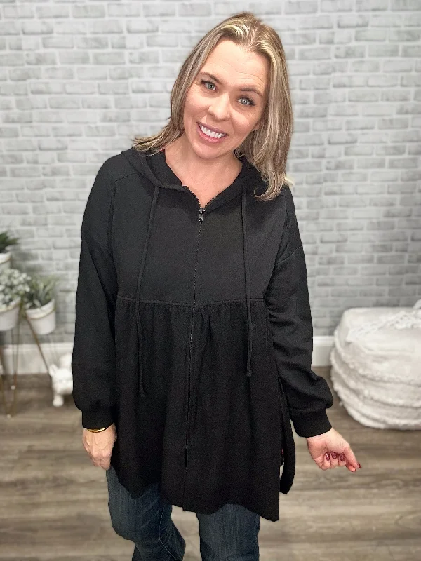 Bargain Bin Oversized Babydoll High Low Zip Up Hoodie