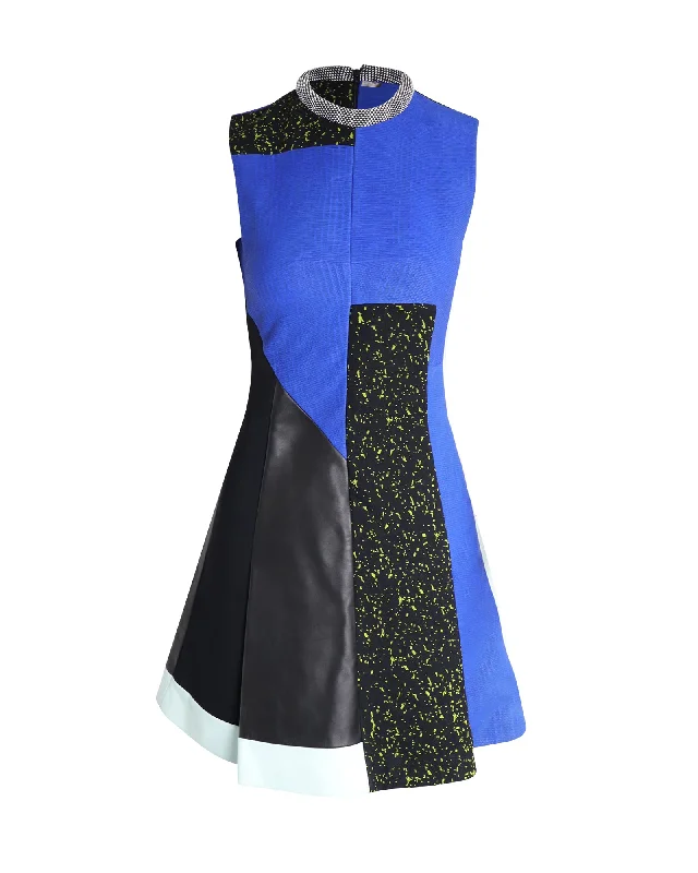 Unbeatable Prices Proenza Schouler Leather Patchwork Dress in Blue Vicsose