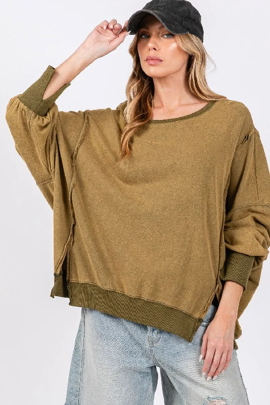 Big Discounts SAGE + FIG Women's Mineral Wash Side Slit Oversized Sweatshirt