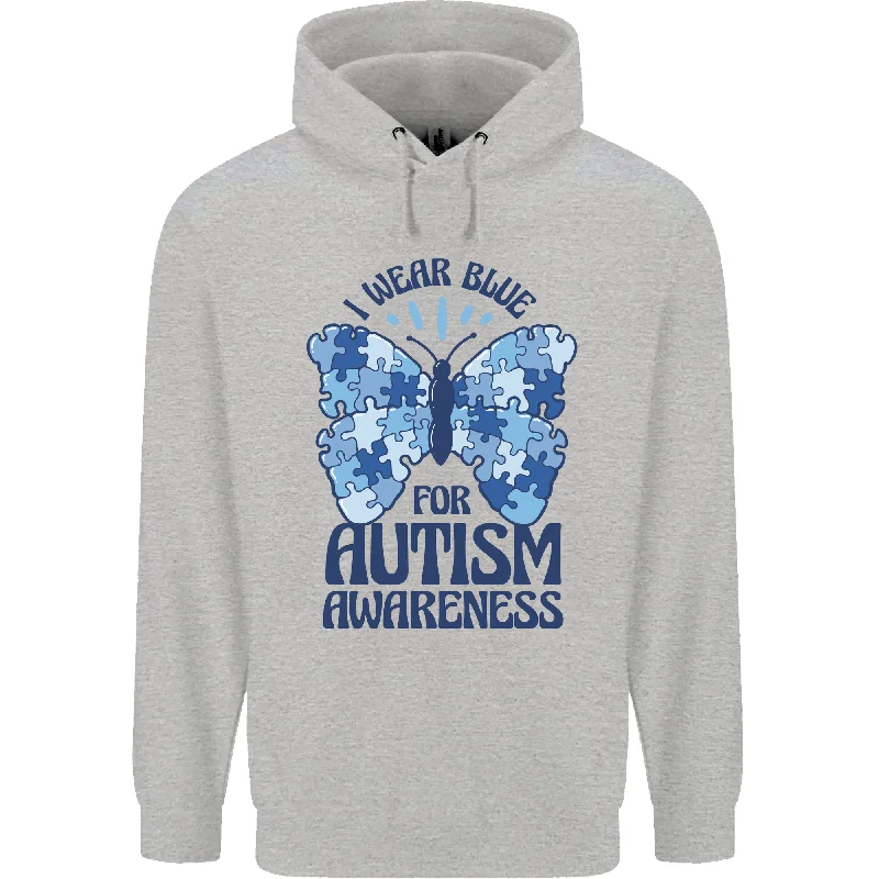 Can't Miss I Wear Blue For Autism Butterfly Autistic Mens 80% Cotton Hoodie