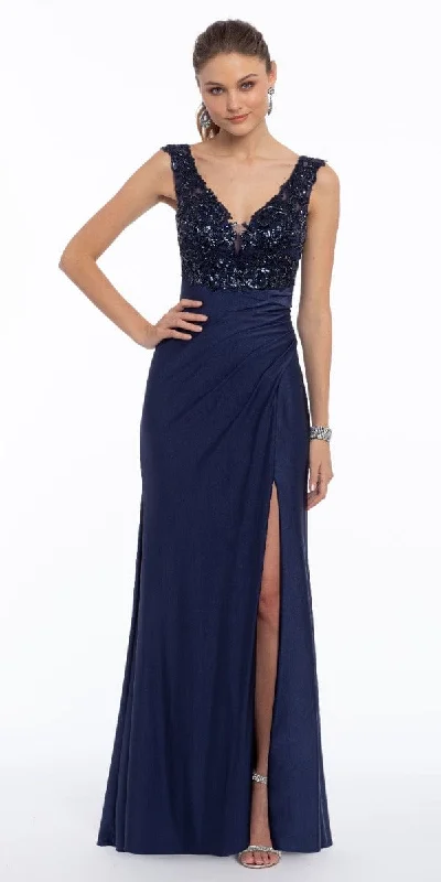 Limited Time Offer Deep V Beaded Column Dress with Slit