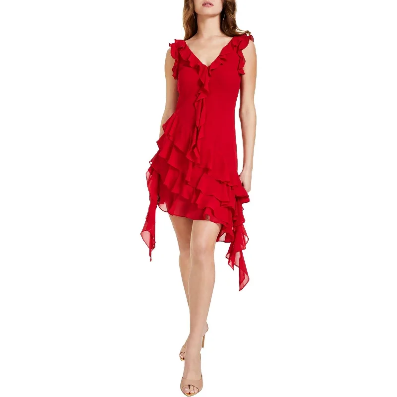 Deep Discounts Guess Womens Mila Chiffon Ruffled Shift Dress