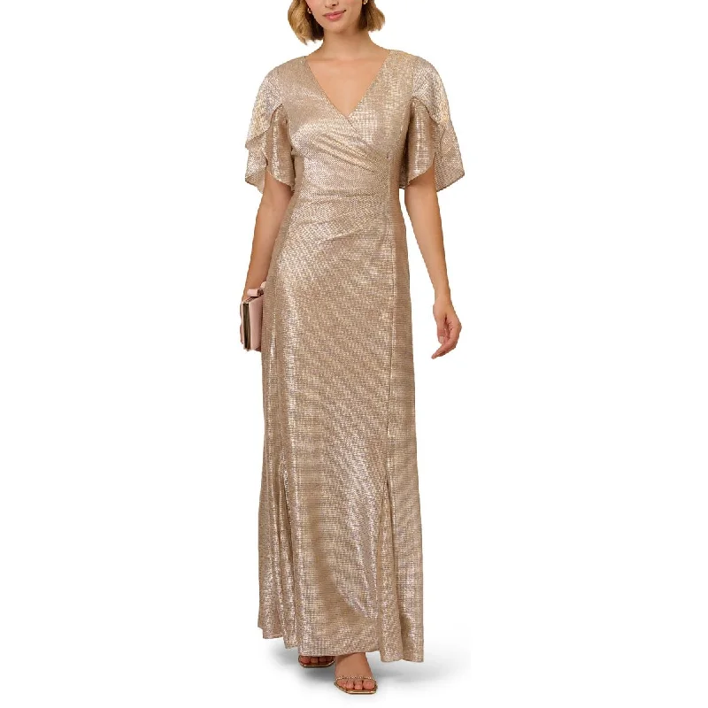 Unbeatable Prices Adrianna Papell Womens Metallic Flutter Evening Dress