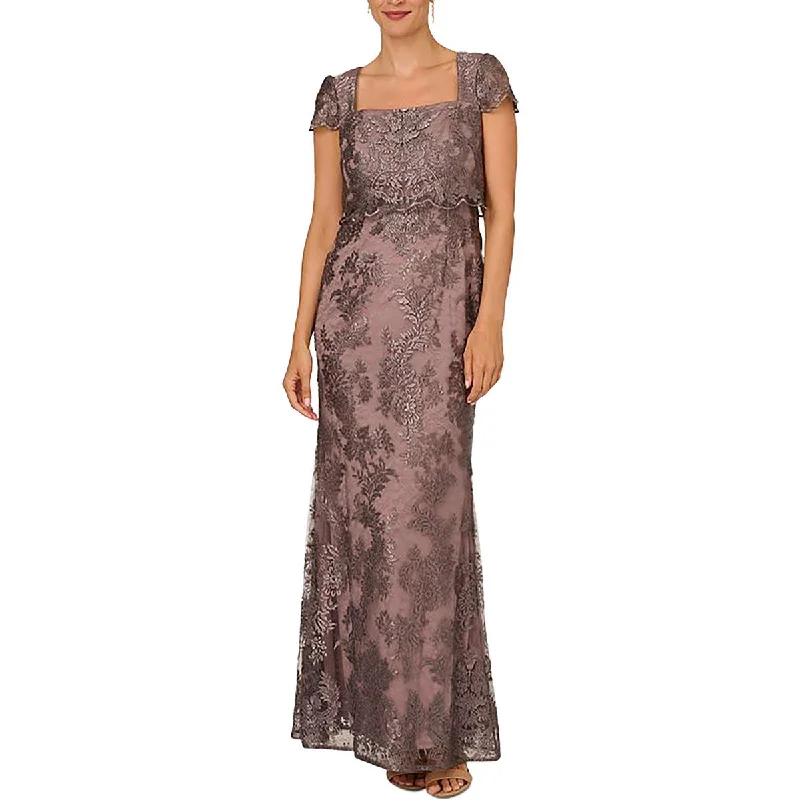 Price Drop Adrianna Papell Womens Mesh Inset Square Neck Evening Dress