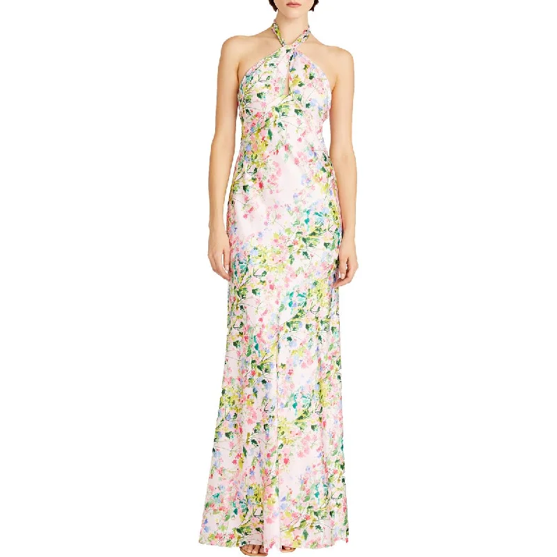 Bonus Savings ML Monique Lhuillier Womens Halter Full Length Evening Dress