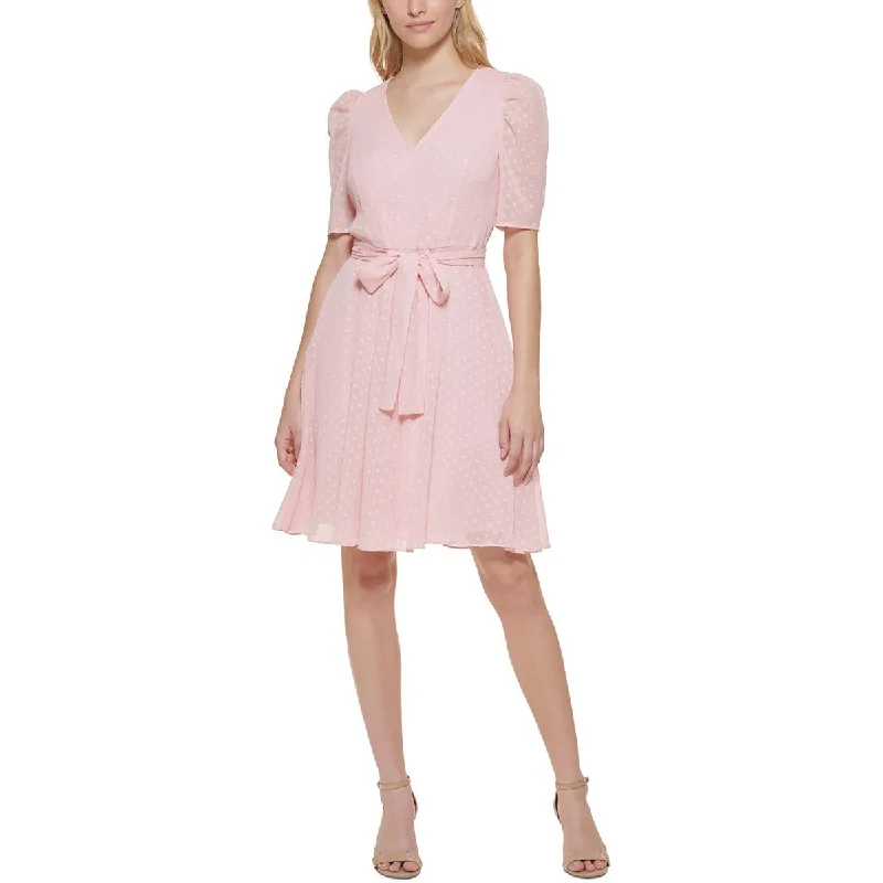 Amazing Deals Tommy Hilfiger Womens Swiss Dot Puff Sleeve Fit & Flare Dress