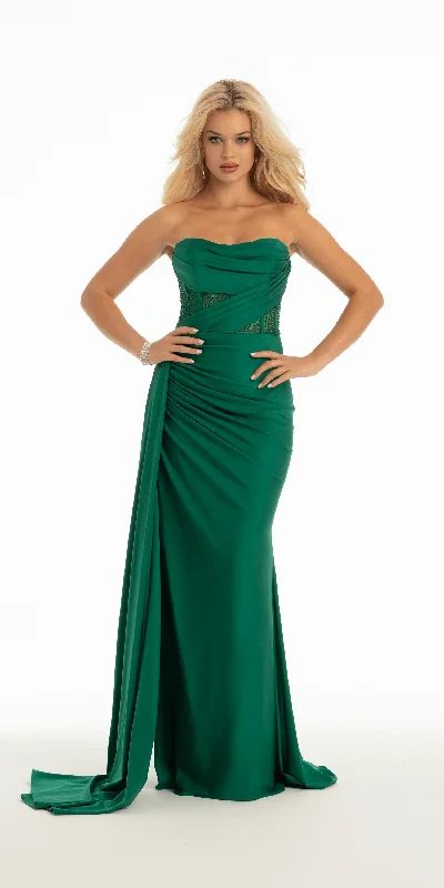 Best Bargains Sweetheart Jersey Corset Column Dress with Side Drape