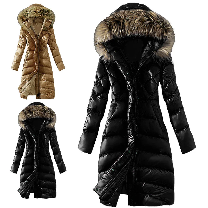 Can't Miss Slim Down Coat With Large Fur Collar Imitation Raccoon