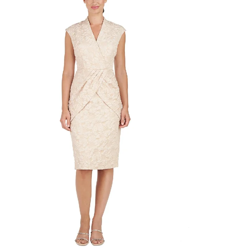 Members Only JS Collections Womens Faux-Wrap Textured Cocktail And Party Dress