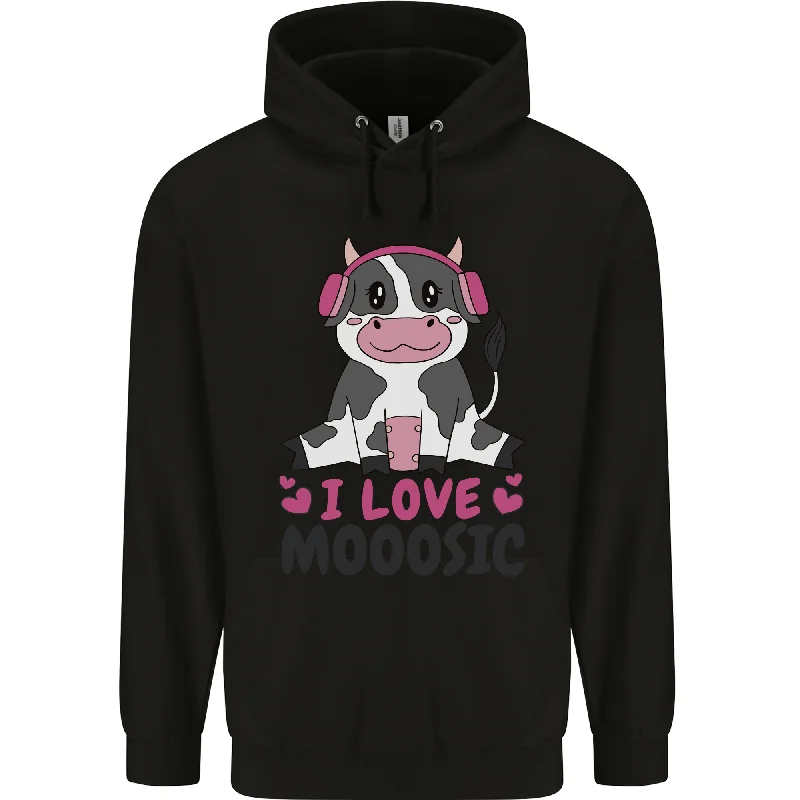 Midnight Sale I Love Mooosic Funny Cow DJ Mens 80% Cotton Hoodie